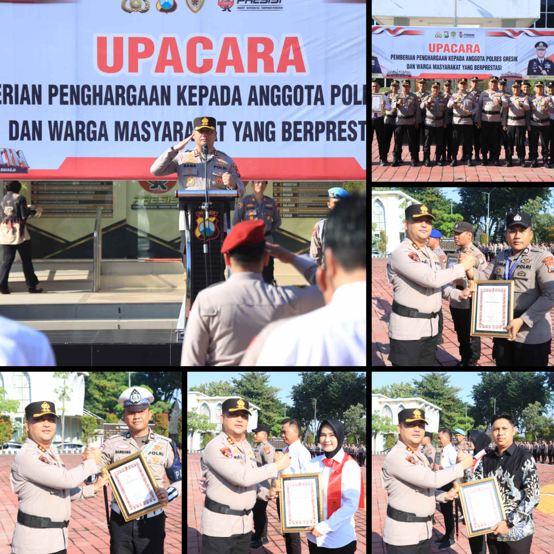 Polres Gresik Beri Penghargaan 13 Personel dan 1 Warga, Kapolres Apresiasi Dedikasi Anggota